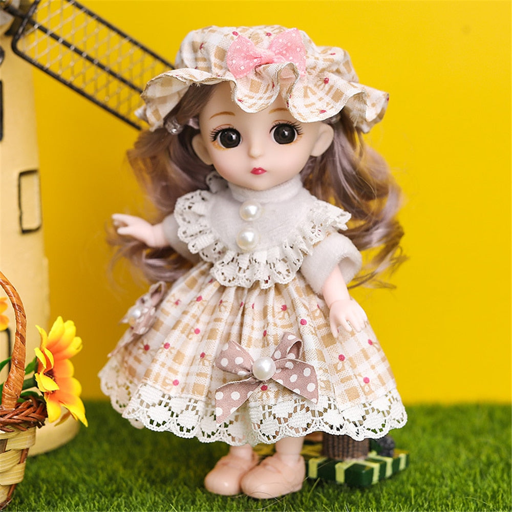 16cm Princess BJD 1/12 Doll with Clothes and Shoes Movable 13 Joints Cute Sweet Face Girl Gift Child Toys