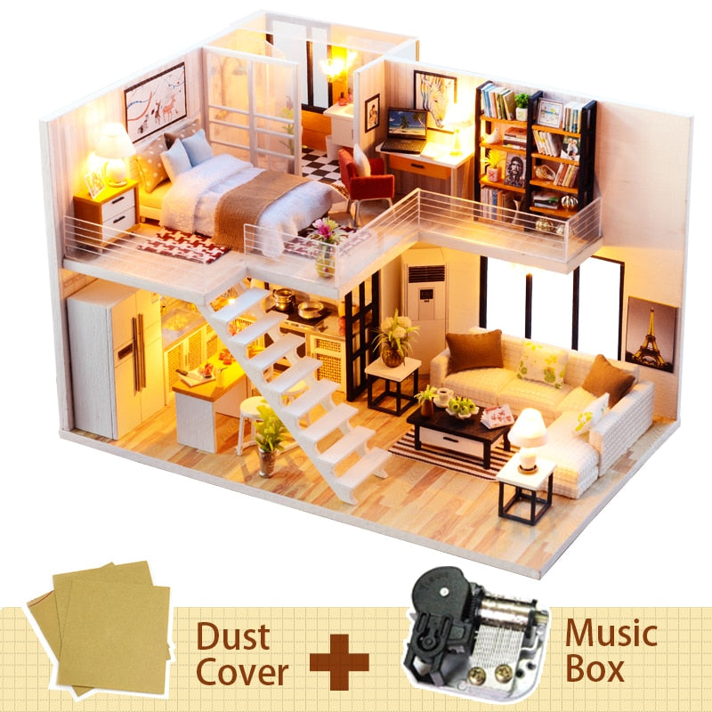 CUTEBEE DIY Dollhouse Wooden Doll Houses Miniature Doll House Furniture Kit Casa Music Led Toys for Children Birthday Gift L32