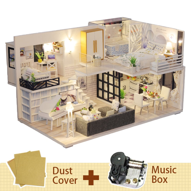 CUTEBEE DIY Dollhouse Wooden Doll Houses Miniature Doll House Furniture Kit Casa Music Led Toys for Children Birthday Gift L32