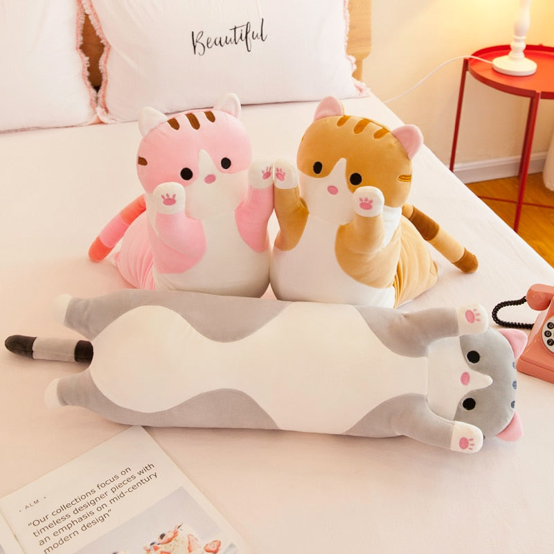 Kawaii Plushies Long Cat Pillow Soft Sleeping Cushion Cute Pillows Stuffed Animal Dolls Toy Children Girls Valentine&#39;s