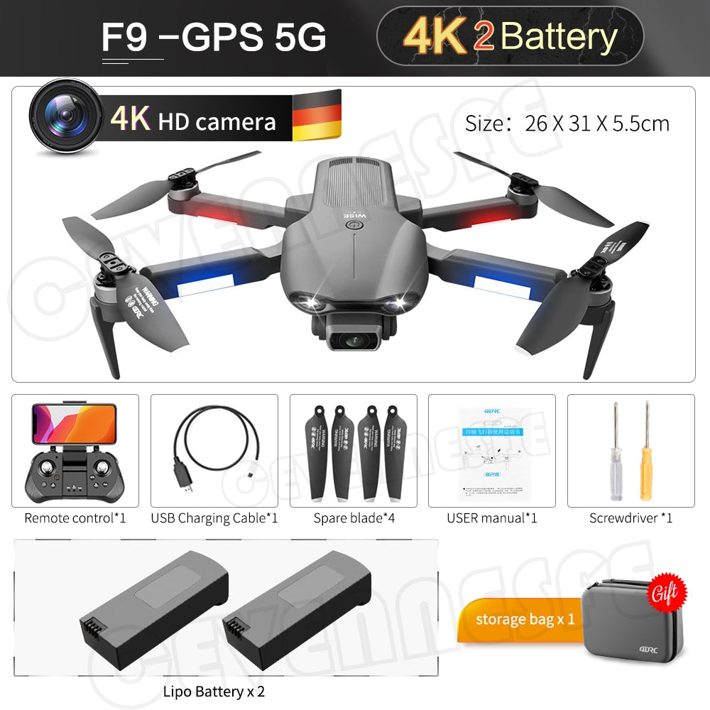 2022 NEW F9 GPS Drone 6K Dual HD Camera Professional Aerial Photography Brushless Motor Foldable Quadcopter RC Distance 2000M