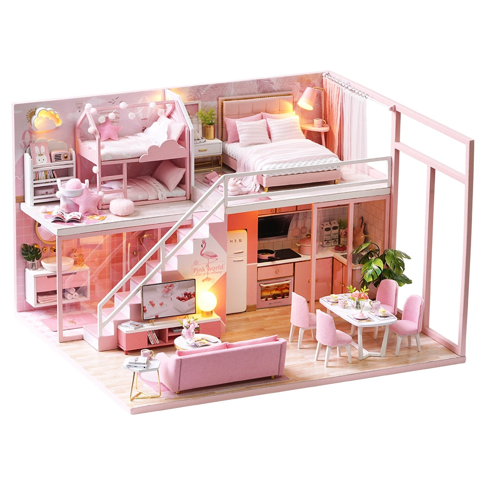 CUTEBEE DIY Dollhouse Wooden Doll Houses Miniature Doll House Furniture Kit Casa Music Led Toys for Children Birthday Gift L32