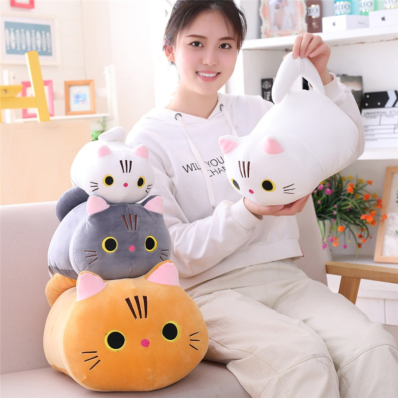 25/100cm Cute Soft Cat Plush Pillow Sofa Cushion Kawaii Plush Toy Stuffed Cartoon Animal Doll for Kids Baby Girls Lovely Gift