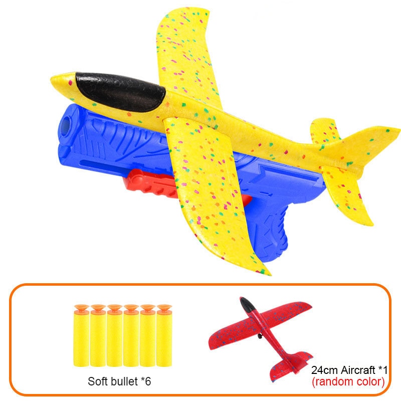 Foam Plane 10M Launcher Catapult Glider Airplane Gun Toy Children Outdoor Game Bubble Model Shooting Fly Roundabout Toys