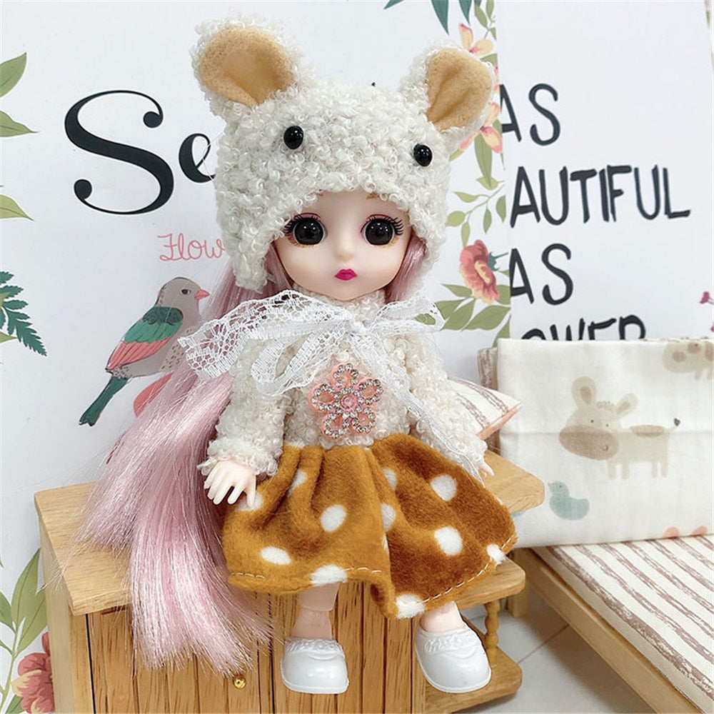 16cm Princess BJD 1/12 Doll with Clothes and Shoes Movable 13 Joints Cute Sweet Face Girl Gift Child Toys