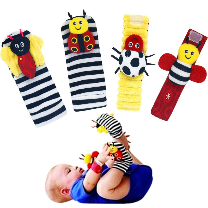 Infant Baby Kids Socks Wrist Rattle Set Toys Foot Socks 0~24 Months Cartoon Newborn Grab Training Educational Toy Christmas Gift