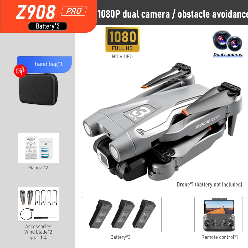 2022 NEW Z908 Pro Drone 4K HD Professional ESC Dual Camera Optical Flow Localization 2.4G WIFi Obstacle Avoidance Quadcopter Toy