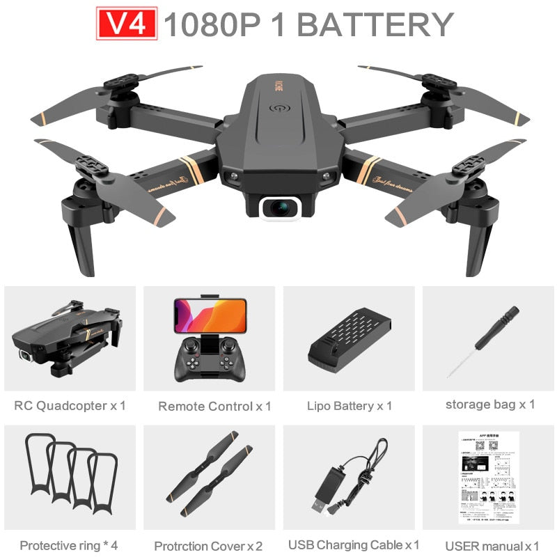 4DRC V4 RC Drone 4K/1080P HD Wide Angle Camera WiFi Fpv Dual Camera Foldable Quadcopter Real Time Transmission Helicopter Toy