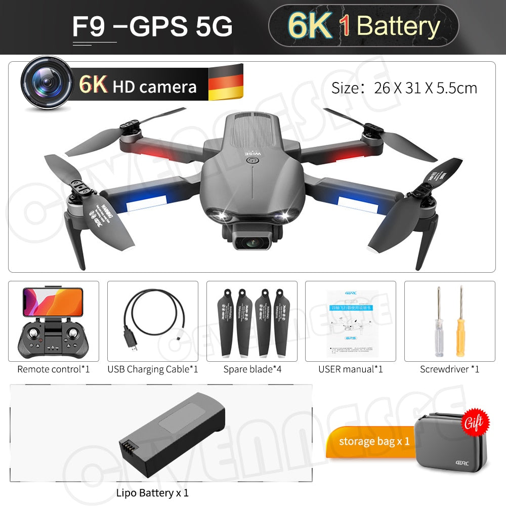 2022 NEW F9 GPS Drone 6K Dual HD Camera Professional Aerial Photography Brushless Motor Foldable Quadcopter RC Distance 2000M