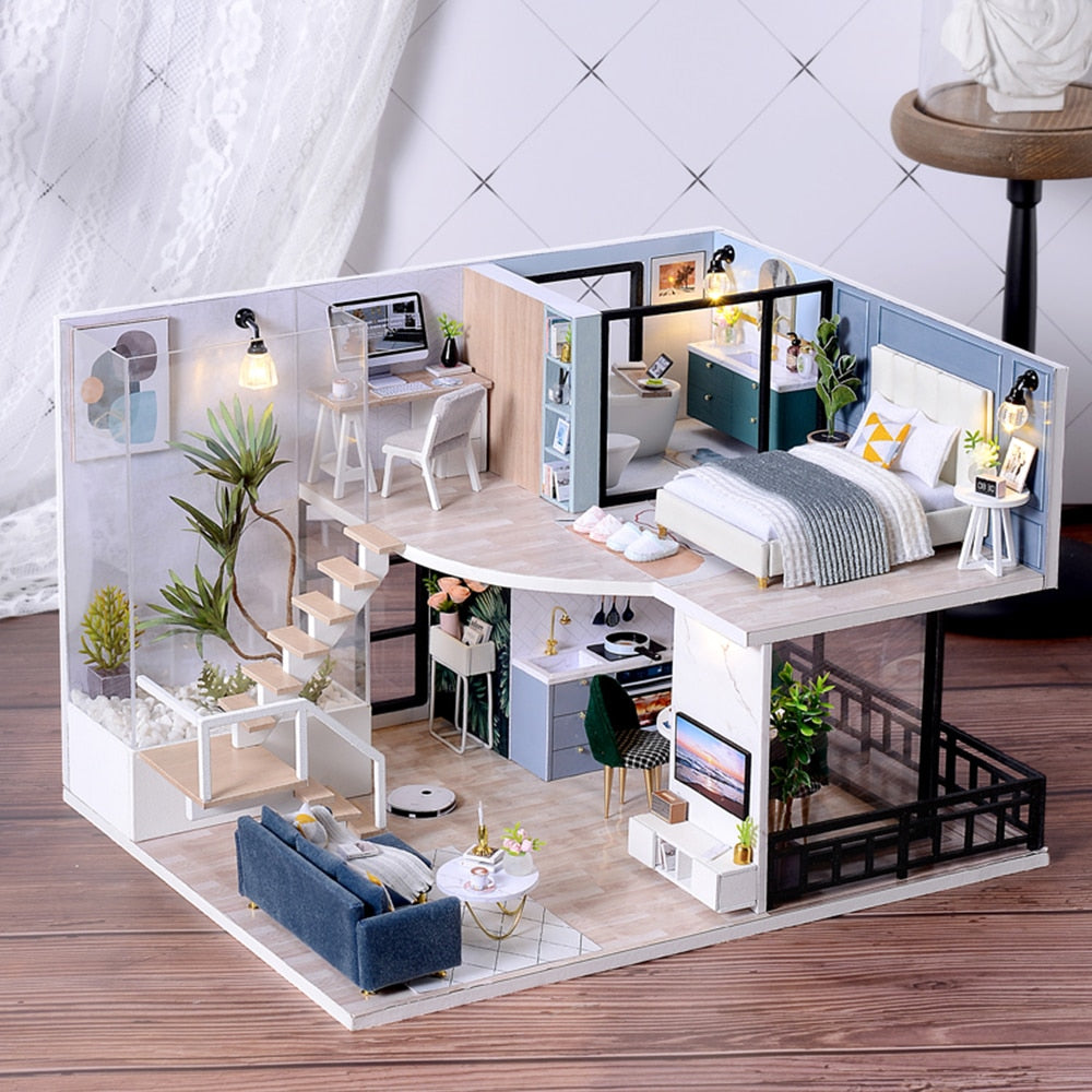 CUTEBEE DIY Dollhouse Wooden Doll Houses Miniature Doll House Furniture Kit Casa Music Led Toys for Children Birthday Gift L32