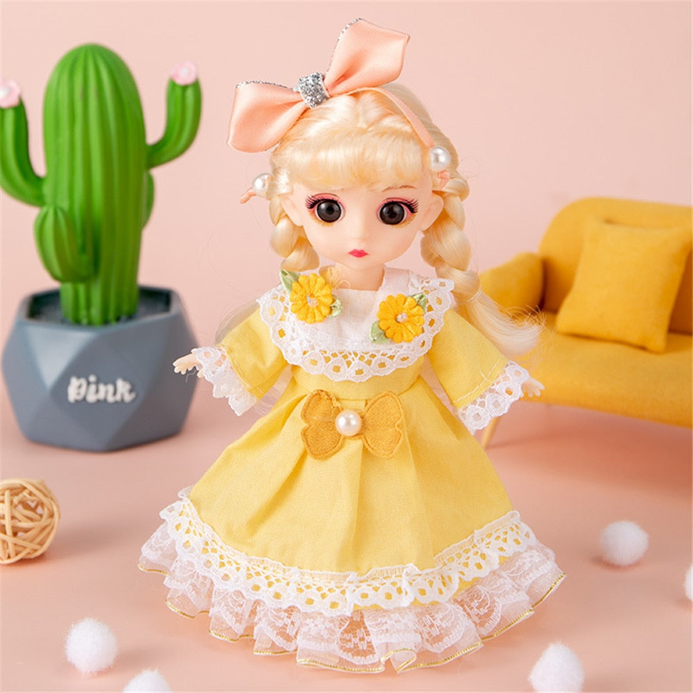 16cm Princess BJD 1/12 Doll with Clothes and Shoes Movable 13 Joints Cute Sweet Face Girl Gift Child Toys