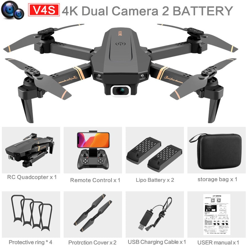 4DRC V4 RC Drone 4K/1080P HD Wide Angle Camera WiFi Fpv Dual Camera Foldable Quadcopter Real Time Transmission Helicopter Toy