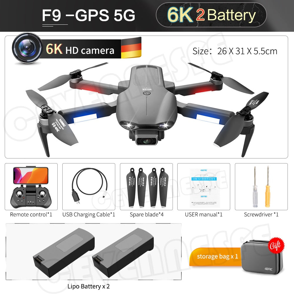 2022 NEW F9 GPS Drone 6K Dual HD Camera Professional Aerial Photography Brushless Motor Foldable Quadcopter RC Distance 2000M