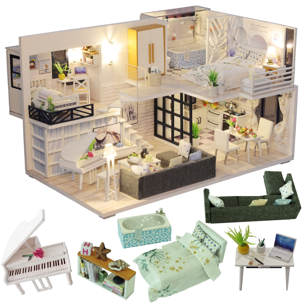 CUTEBEE DIY Dollhouse Wooden Doll Houses Miniature Doll House Furniture Kit Casa Music Led Toys for Children Birthday Gift L32