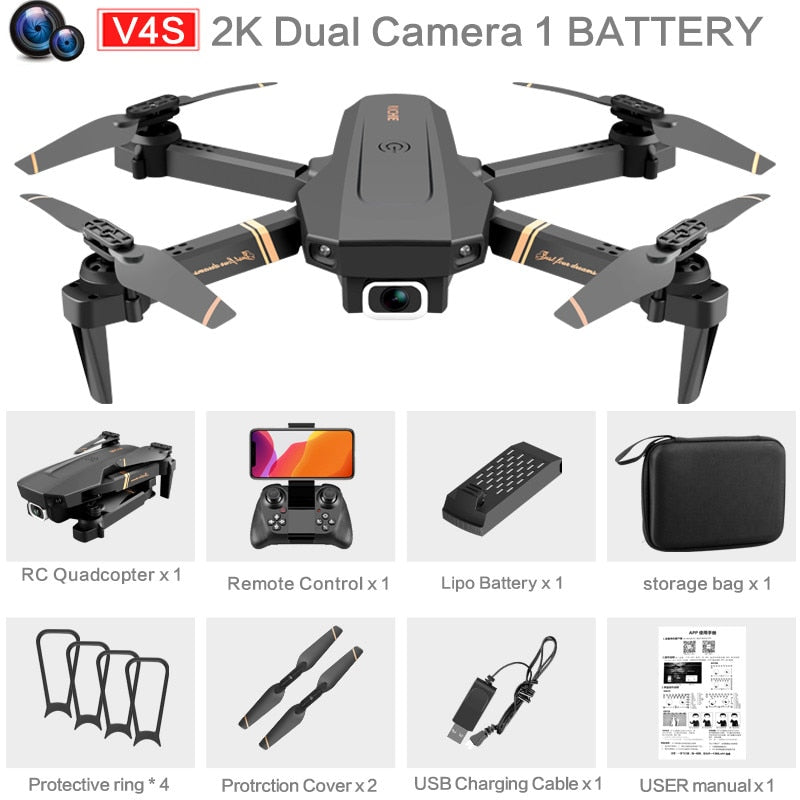 4DRC V4 RC Drone 4K/1080P HD Wide Angle Camera WiFi Fpv Dual Camera Foldable Quadcopter Real Time Transmission Helicopter Toy