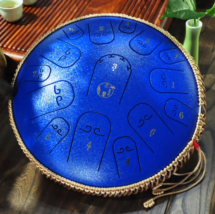 Steel Tongue Drum 14 Inch 15 Tone Drum Handheld Tank Drum Percussion Instrument Yoga Meditation Beginner Music Lovers Gift