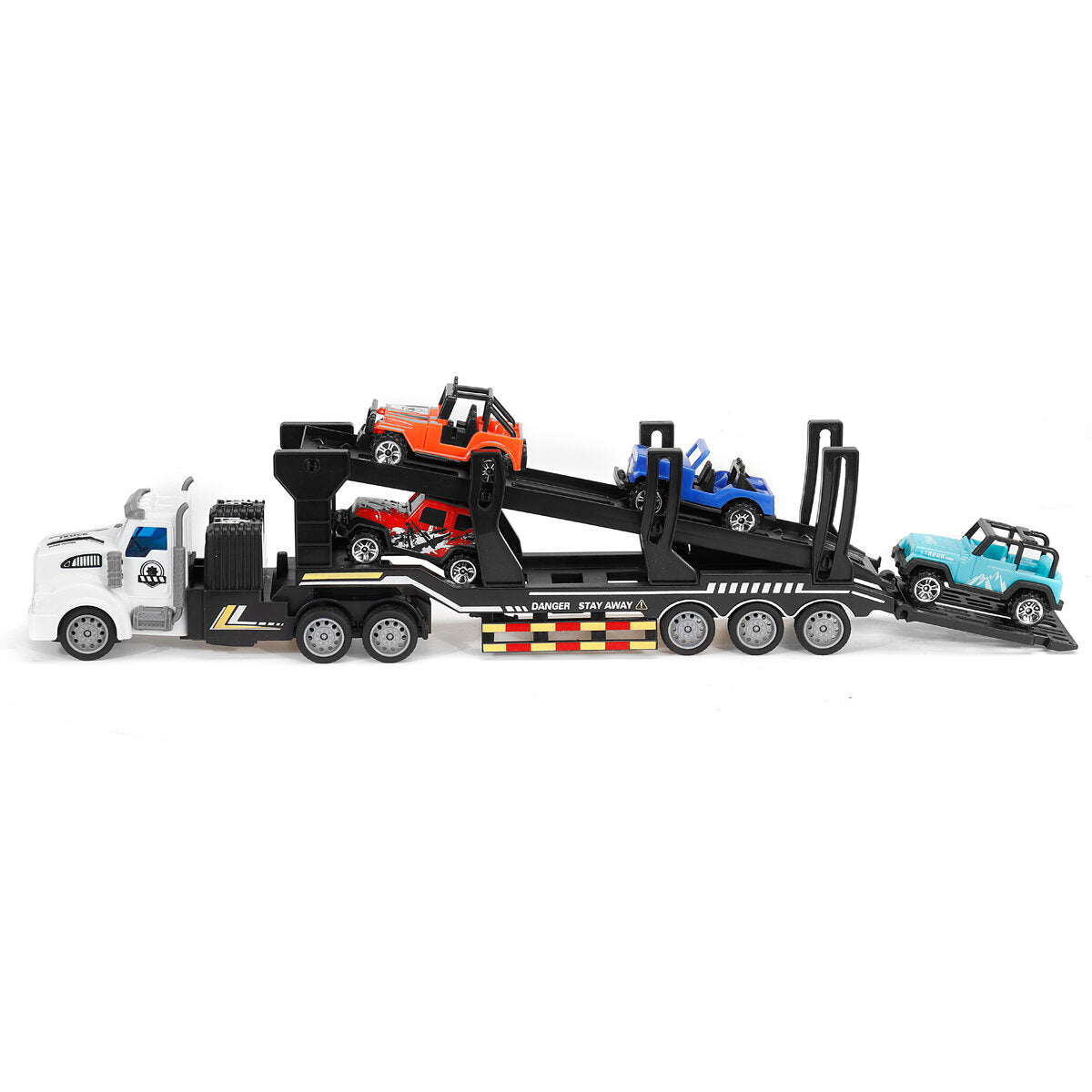 QH-200-7 1/48 27MHZ 4CH RC Car Truck Kid Toy Remote Control Double-layer Transporter with 4 Small Vehicles Boys Gift