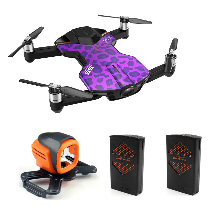 Wingsland S6 WiFi FPV With 4K UHD Camera Comprehensive Obstacle Avoidance Pocket Selfie  Purple Leopard RC Drone Quadcopter with Two Batteries LED Searchligh