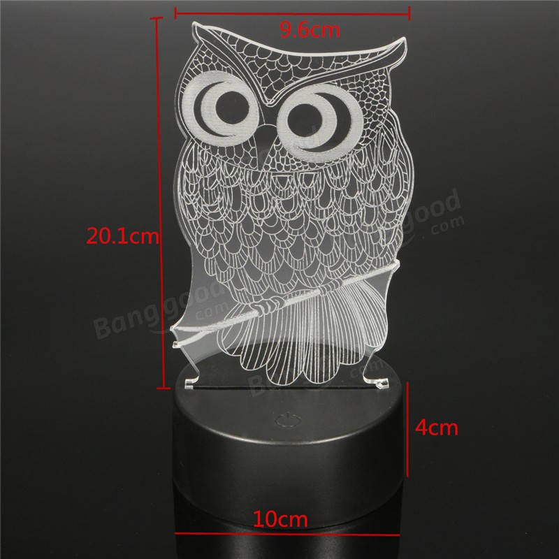 Owl 3D LED Color Change Night Light USB Charge Table Desk Lamp Decorations With Remote Controller