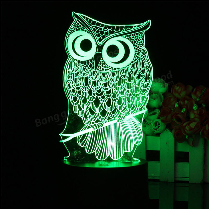 Owl 3D LED Color Change Night Light USB Charge Table Desk Lamp Decorations With Remote Controller